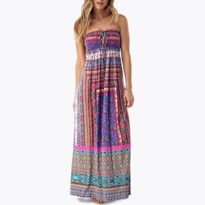 Sky Brand Quellyn Strapless Maxi Dress NWT sz Large Boho Print pink purple green